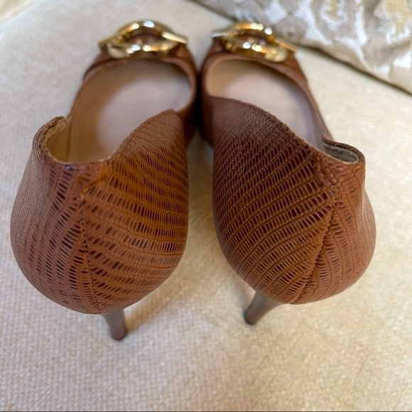 Diane von Furstenberg Saddle Lizard Print Leather Pumps w/Stacked Heels - 9 1/2 - Picture 8 of 8